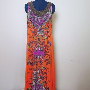 👗 Beaded Long Print Dress